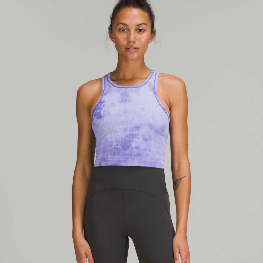 Lululemon  Ebb to Street Cropped Racerback Tank Top - Marble Dye Charged Indigo
